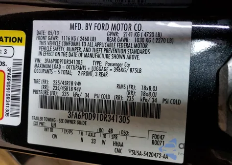 2013 Ford Fusion Titanium from USA, damaged, VIN 3FA6P0D91DR341305